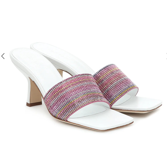 By Far Dylan Crystal Embellished Leather Sandals Square Toe Size 8 - Picture 1 of 14